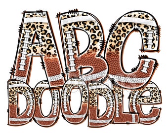 American Football Letters PNG Split Leopard, Laces, Background Pattern Fills, Sports Theme Clipart Alphabet Font for Digital Download