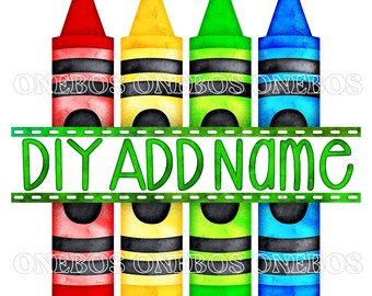 Split Crayon Watercolor PNG per monogramma, colori primari, fai trasferimento personalizzato, nomi di insegnanti, classi e bambini, sublimazione arte alfabeto fai-da-te