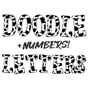 Descarga digital / Doodle Cow Print Pattern / PNG Clipart Bundle Alphabet Pack / Letras y números