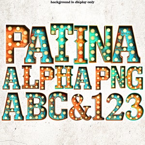 Rústico Alfabeto Occidental PNG, Descarga Digital Marquee Letras y Números en Grunge, Patrones de relleno de óxido verde azulado naranja, Sublimación, Diseño de camisa