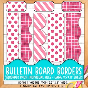 Rahmen für Pinnwände | Drucken & Schneiden, Nahtlose | Handgezeichnetes Gitter, Diagonale Streifen, Polka Dots, Pink, Weiß, Schwarz BO55BO-A270