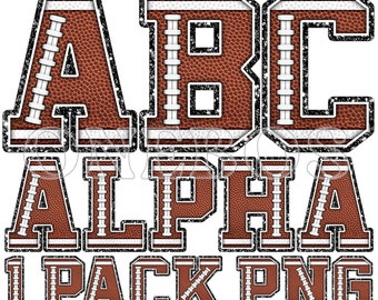 Football Letters PNG, Pebble Grain Texture & Laces Pattern Fill Alpha, Block Varsity College Clipart Alphabet for Digital Download