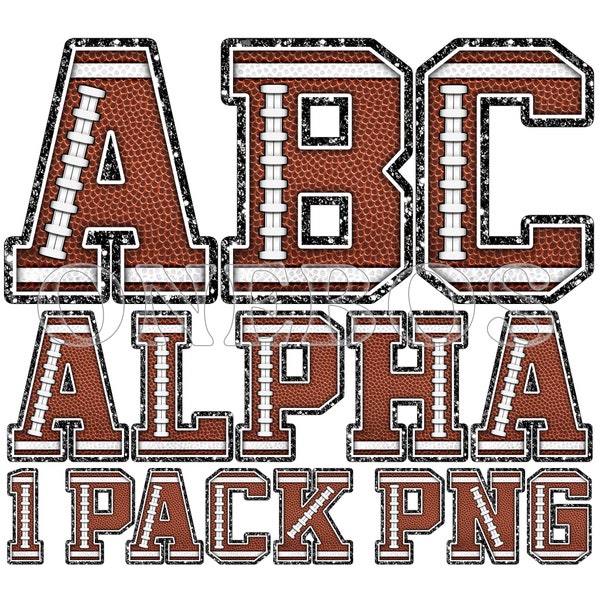 Football Letters PNG, Pebble Grain Texture & Laces Pattern Fill Alpha, Block Varsity College Clipart Alphabet for Digital Download