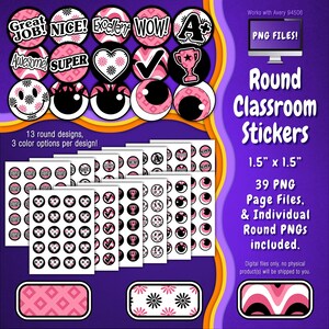 Stickerpakket | Individuele digitale stickers en Avery-velsjablonen | Bloemen, diamanten, geruit, groovy, roze, zwart, wit ST55CK-A272