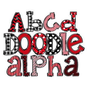 Doodle Rot Schwarz PNG Alphabet Bundle, Doppelsätze Großbuchstaben, Kleinbuchstaben bilder in Mehreren Skizzenmustern für Mix Match, Schule, Klassenzimmer