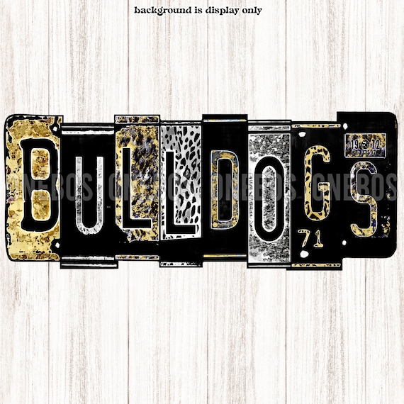 Watercolor License Plate Bulldogs PNG, Vegas Old Gold White Grey, Leopard, Black, Sublimation School Mascot Word Print, Print Cut, Art