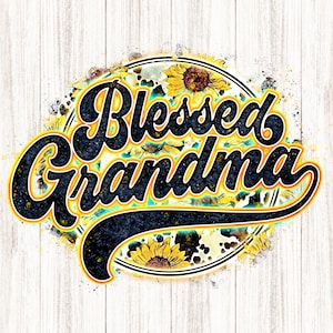 Gesegnete Oma PNG mit Kuh Sonnenblume Print | Retro Buchstaben Aquarell Textur | Cooles Grunge Circle Sublimation Design | Printable Transfer