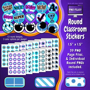 Stickerpakket | Individuele digitale stickers en Avery-velsjablonen | Raster, diagonale strepen, stippen, blauw, wit, zwart ST55CK-A245