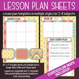 Unterrichtsplan Blätter & Curriculum Maps (editierbar) | Floral, Diamant, Kariert, Groovy, Boho, Ruhe, Gelb, Petrol, Sea Green, Coral LE55ON-A262