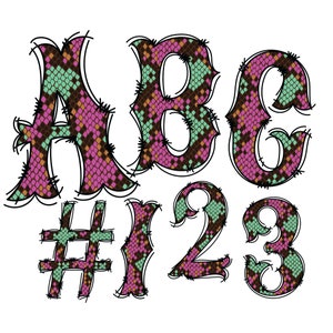 Digital Download | Western Doodle Snakeskin Pattern 3 Fill | PNG Clipart Bundle Alphabet Pack | Letters and Numbers