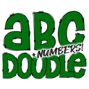 Descarga digital / Doodle Green Fill / PNG Clipart Bundle Alphabet Pack / Letras y números