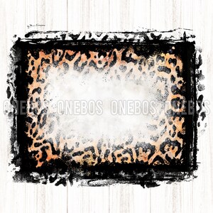 May include: A black and white leopard print frame with a white background. The frame is distressed and has a grunge look.