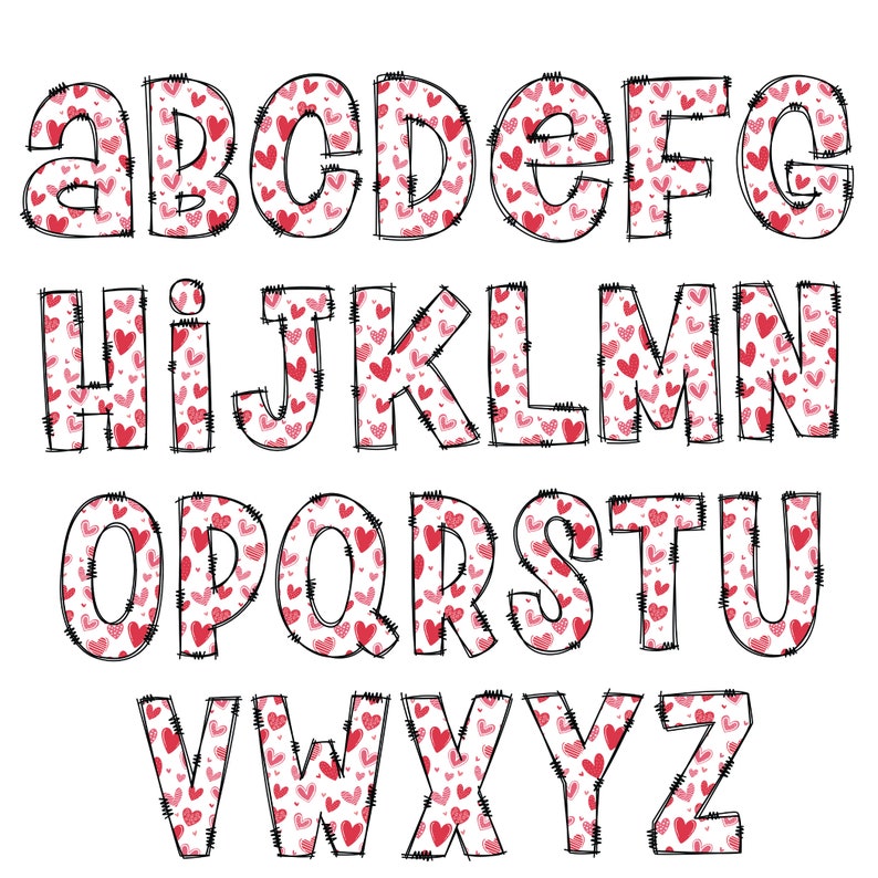 Hearts Uppercase Alphabet Doodle Alphabet Letters & Numbers - Etsy