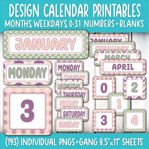 Wandkalender - Standard - Für Lehrer | Blumen, Diamanten, Kariert, Groovy, Boho, Ruhe, Neutral, Grün, Lila, Pink WC55AL-A259
