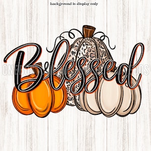 Blessed Pumpkin PNG, Clipart für Herbst, Thanksgiving, Handgezeichnete Linie Schrift Schwarz & Orange, Doodle Pumpkin, Trio, Beige Orange Leopard, Print
