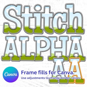 Skinny Slab Stitch Alpha Stitch PNG, Apliques de bordado falso Letras e números, Cor DIY no Canva, Preenchimentos de moldura do Canva, Letra de borda de ponto