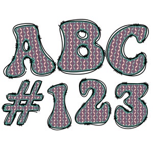 Download digital | Doodle Retro AG - Vintage roxo e azul-petróleo | Pacote de clipart de alfabeto desenhado à mão, letras e números - No.6