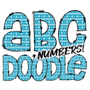 Descarga digital / Doodle Blue Snowflake Pattern Fill 1 / PNG Clipart Bundle Alphabet Pack / Letras y números
