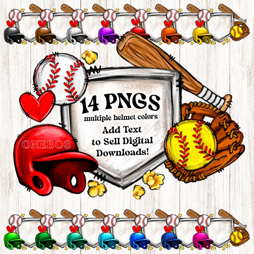 Baseball Softball Template Bundle PNG, Homeplate Bat Glove Helmet Balls