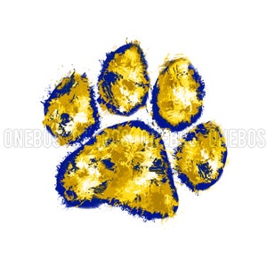 Paw PNG, Digital Element, Distress Splatter Patch, Grunge Airbrush Painted, Navy Gold, Bulldogs Cougars Lions Panthers Tigers Wildcats