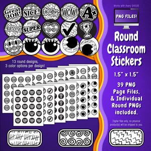 Stickerpakket | Individuele digitale stickers en Avery-velsjablonen | Zwart, Wit, Inktbesparing, Doodle, Handgeschreven, Handgetekend ST55CK-A225