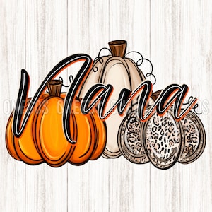 Nana PNG, Clipart für Herbst, Thanksgiving, Handgezeichnete Line Font mit Schwarz & Orange, Doodle Kürbis, Trio, Beige Orange Leopard, Print