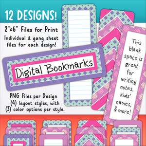 Marcadores digitais (para impressão), conjunto de clipart com 12 | Forrado e em branco para DIY personalizado | Flores, diamantes, xadrez, Groovy BO55OK-A236
