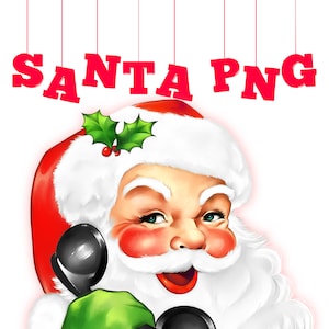 Papai Noel ao telefone | Download de clipart digital | Gráfico de Natal retrô vintage recriado digitalmente, arte repintada de alta qualidade