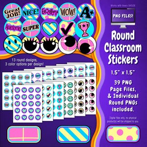 Stickerpakket | Individuele digitale stickers en Avery-velsjablonen | Raster, strepen, stippen, helder, roze, blauw, geel, paars ST55CK-A239