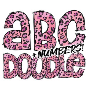 Descarga digital / Doodle Pink Leopard Pattern Fill / PNG Clipart Bundle Alphabet Pack / Letras y números