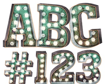 Digital Download | Faux Rustic Tin Roof Marquee Letters & Numbers | PNG Image Graphic Clipart Bundle Set | Alphabet Art for Sublimation