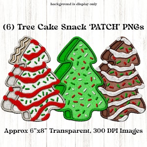 Puede incluir: Seis imágenes digitales de bocadillos de pastel con forma de árbol. Los pasteles están decorados con glaseado blanco, chispas rojas y verdes y rayas rojas y blancas. Las imágenes son aproximadamente 15 cm por 20 cm y son de 300 DPI.