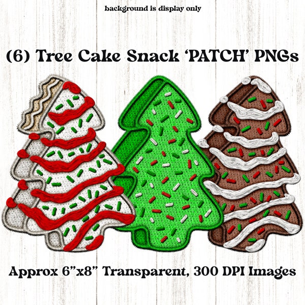 Christmas Tree Snack PNGs, Set of 6, Faux Embroidery Clipart, Tree Snack PNGs, Green, White & Chocolate Tree Art, Sublimation Print, DTF