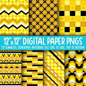 Behangachtergrond: digitaal papier | Naadloos | Bloemen, diamanten, geruit, groovy, geel, zwart, wit WA55LL-A267
