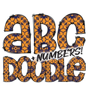 Descarga digital / Doodle Letters Yellow Blue 1 Pattern Fill / PNG Clipart Bundle Alphabet Pack / Letras y números