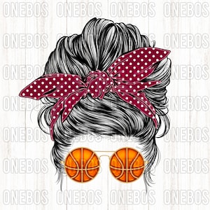Basketbal Moeder PNG, Messy Bun Sports, Maroon, College High School Clipart, Bandana Bow Moeder Polka Dot, Basketbal Zonnebril Print
