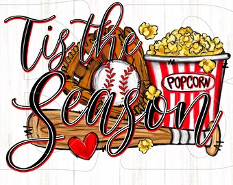 Tis the Season Baseball PNG, Baseball Elemente, Baseball Clipart Collage, Shirt Design für Druck, digitaler Download, Doodle Popcorn PNG