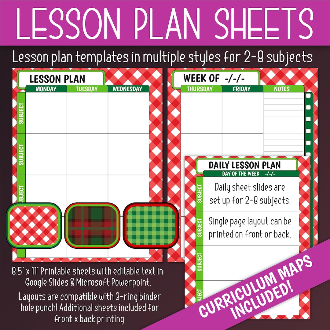 Lesson Plan Sheets & Curriculum Maps (editable) | Plaid, Checkered ...