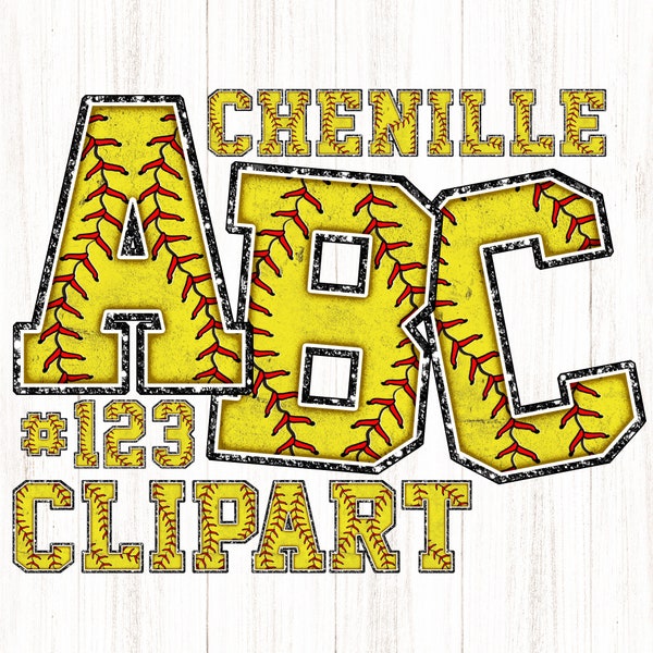 Digital Softball Chenille Alphabet avec motif de couture, Sublimation PNG Clipart Alpha Lettres & Nombre, Actif, Varsity, Collège, École