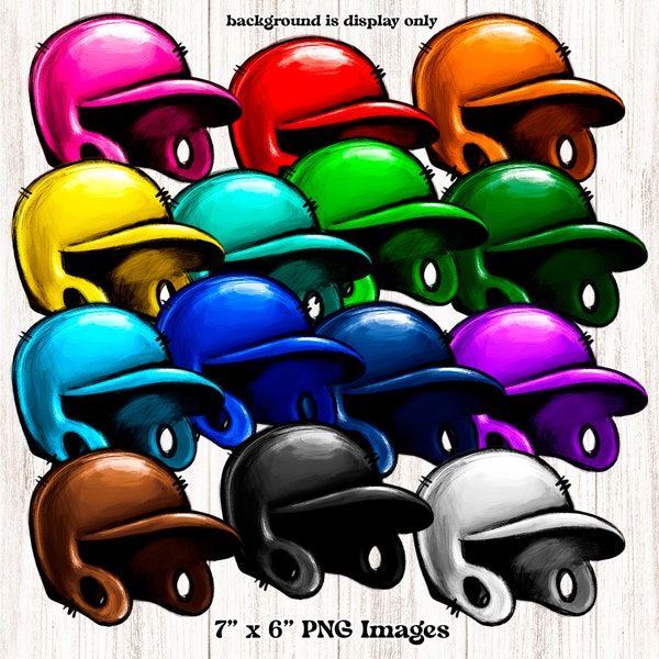 Baseball Softball Helmet PNG Bundle, Sketchy Doodle Hand Drawn Digital Element Pack, Element Pack Add-On, Color Basics, Red Gold Green Blue