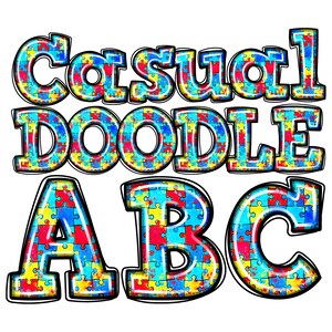 Puzzle Pattern Doodle Alphabet PNG, Digital Download, Red Blue Yellow ...