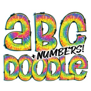Descarga digital / Doodle Rainbow Tie Dye Pattern Fill / PNG Clipart Bundle Alphabet Pack / Letras y números