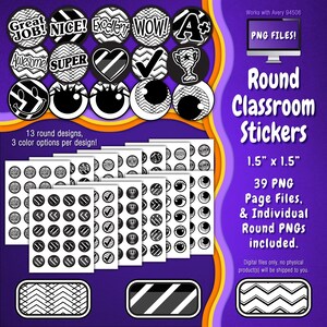 Stickerpakket | Individuele digitale stickers en Avery-velsjablonen | Zwart, wit, inktbesparing, chevronpatronen, doodle, zijdelings ST55CK-A226