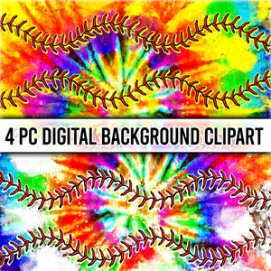Tie Dye Grunge Béisbol Softbol Clip Art Fondos / Fondo Deportivo Digital Rainbow PNG con Salpicadura, Angustia
