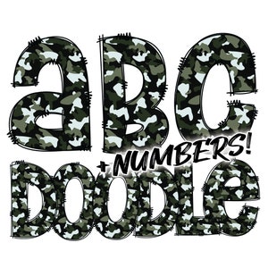 Descarga digital / Doodle Green Camouflage Pattern Fill / PNG Clipart Bundle Alphabet Pack / Letras y números