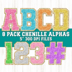 Faux Chenille Letters PNG Bundle, Realistic Chenille Texture Alphabets, Patch PNG, Digital Download Sports Sublimation, Print Cut Clipart