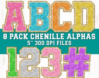 Faux Chenille Letters PNG Bundle, Realistic Chenille Texture Alphabets, Patch PNG, Digital Download Sports Sublimation, Print Cut Clipart