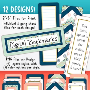 Marcadores digitais para impressão, pacote de clipart conjunto de 12, marcadores forrados e em branco para DIY personalizado | Boho, Calmo, Retro, Setas BO55OK-A203