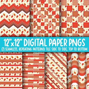 Wallpaper Achtergrond - Digitaal Papier | Naadloos | Herfst & herfst roodbruin blad en geruit patroon WA55LL-A178