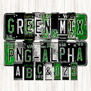 Alfabeto de matrícula verde y negro, mezclar letras de coincidencia, impresión de leopardo grunge, sublimación de imágenes prediseñadas, constructor de palabras, números de letras rústicas